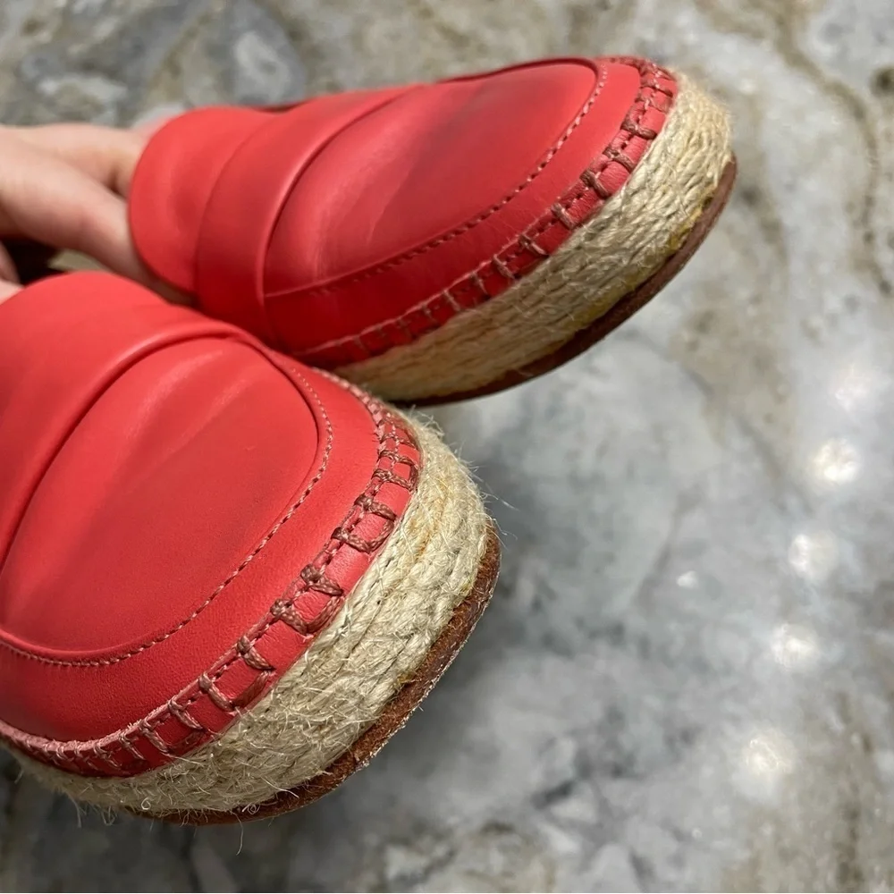 RAG & BONE Orange Pink Leather Slip On Espadrilles Flats